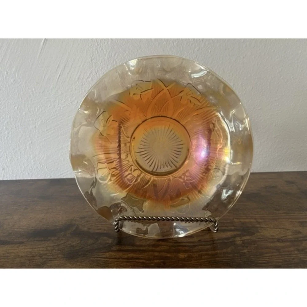 Vintage Carnival Glass‎ Bowl Large Iris & Herringbone Jeannette Marigold Ruffled